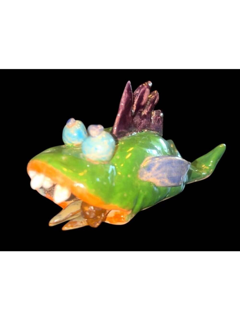 One-Of-A-Kind Handmade Ceramic Fish Monster Figurine Whimsical Emotional Support